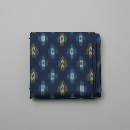 Blue & Green Fine Quality Cotton Handloom Ikat for Dress Material Fabric for Dress Material | Width: 44"