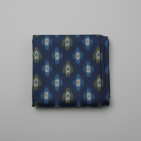 Blue & Green Fine Quality Cotton Handloom Ikat for Dress Material Fabric for Dress Material | Width: 44"