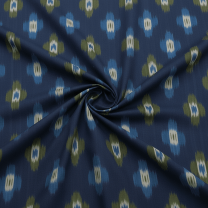 Blue & Green Fine Quality Cotton Handloom Ikat for Dress Material Fabric for Dress Material | Width: 44"