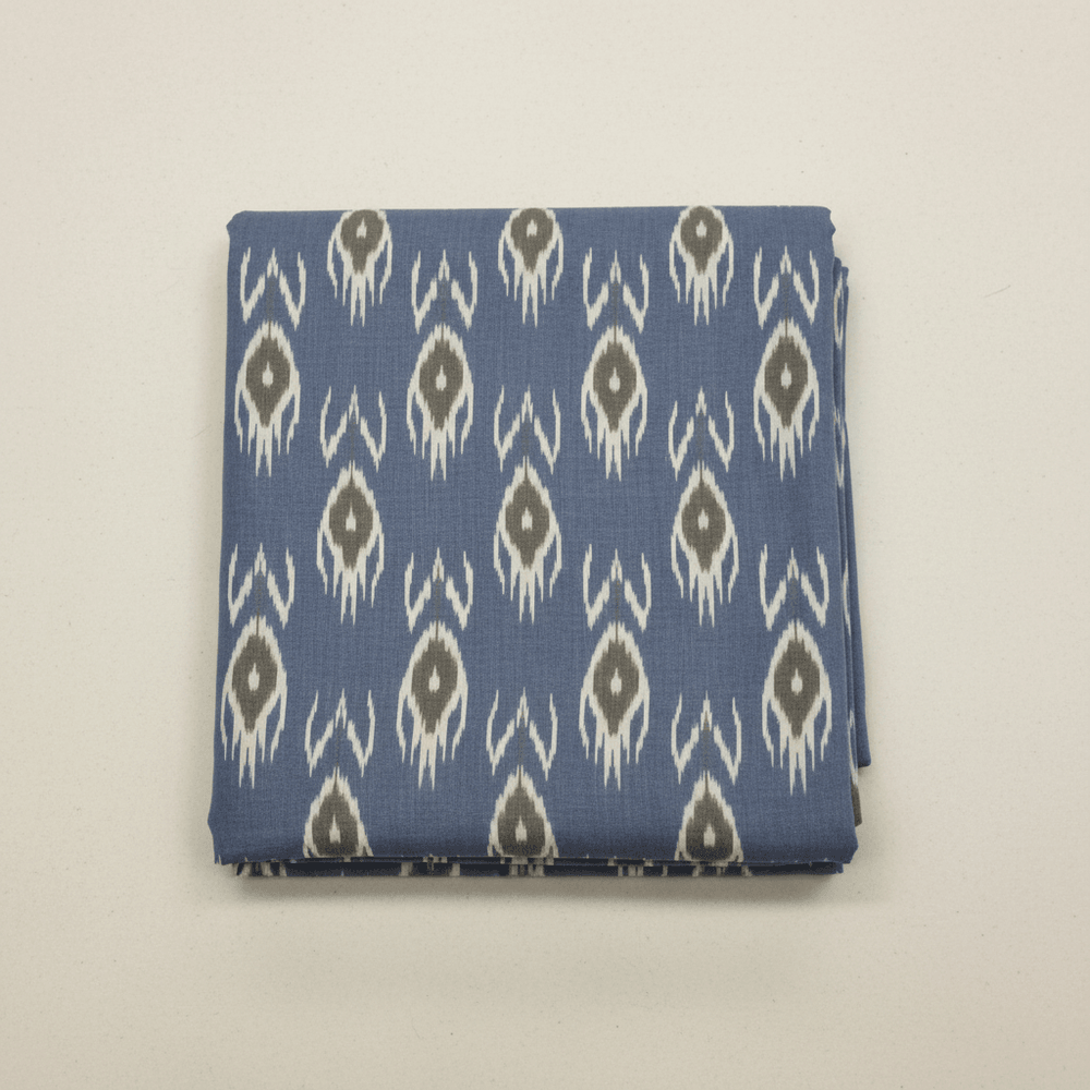 Denim Blue With Leaf Design Fine Quality Cotton Handloom Ikat Fabric for Dress Material | Width: 44"
