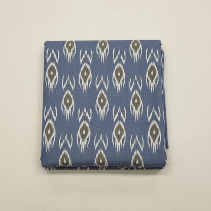 Denim Blue With Leaf Design Fine Quality Cotton Handloom Ikat Fabric for Dress Material | Width: 44"