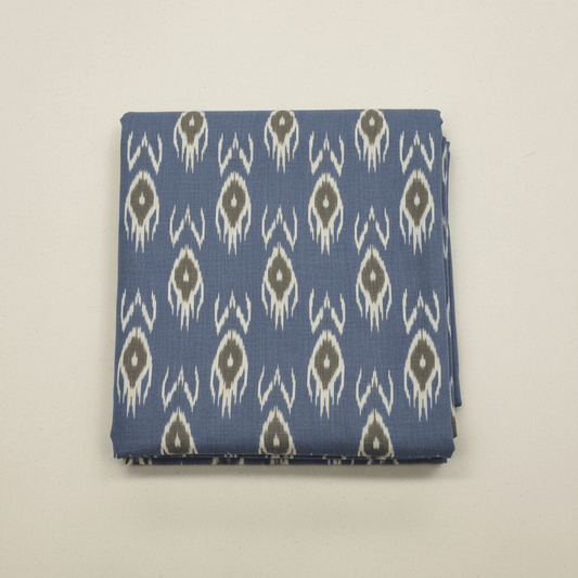 Denim Blue With Leaf Design Fine Quality Cotton Handloom Ikat Fabric for Dress Material | Width: 44"