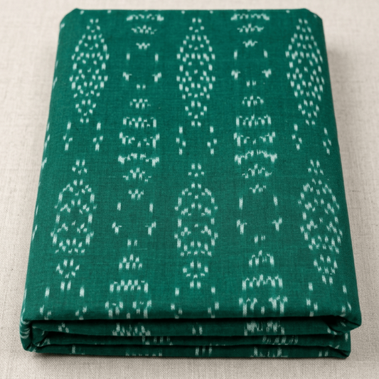 Green & White Design Fine Quality Handloom Cotton Ikat | Width: 44"