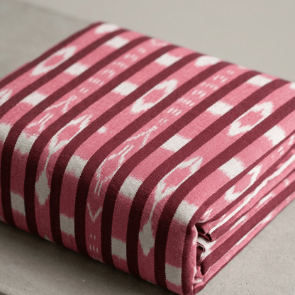 Maroon & Pink Stripe Cotton Handloom Heavyweight Thick Ikat Fabric for Jackets & Furnishing | Width : 54"