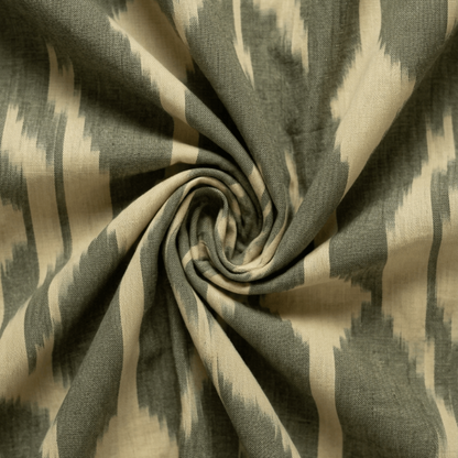 Olive Green Big Pattern Fine Quality Cotton Handloom Ikat Fabric for Dress Material | Width: 44"