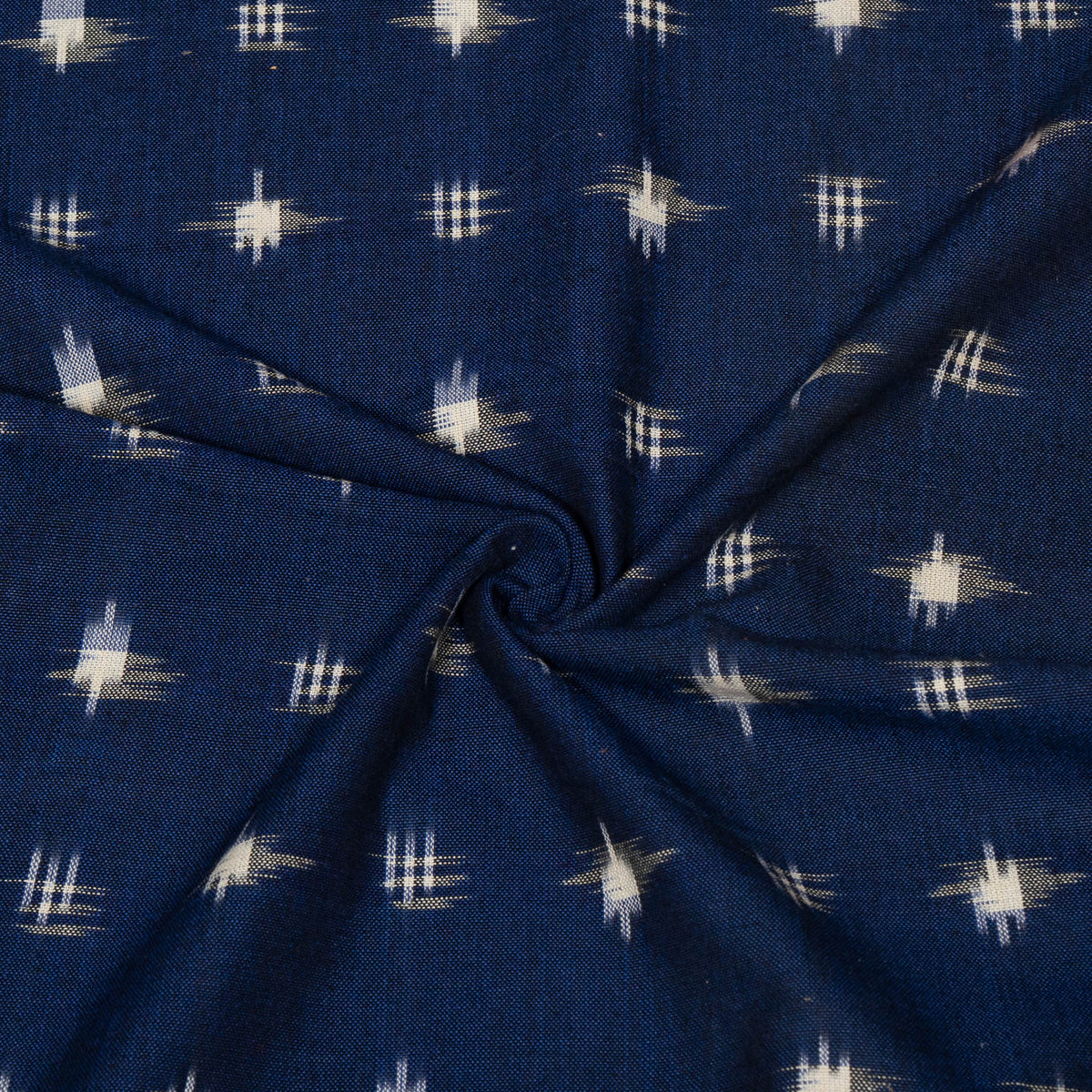 Blue & White Cotton Handwoven Double Ikat Fabric - 44" (112 cm)