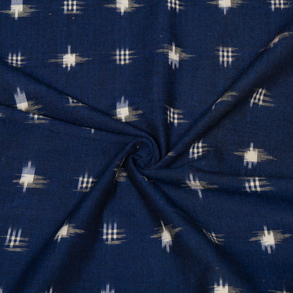 Blue & White Cotton Handwoven Double Ikat Fabric - 44" (112 cm)