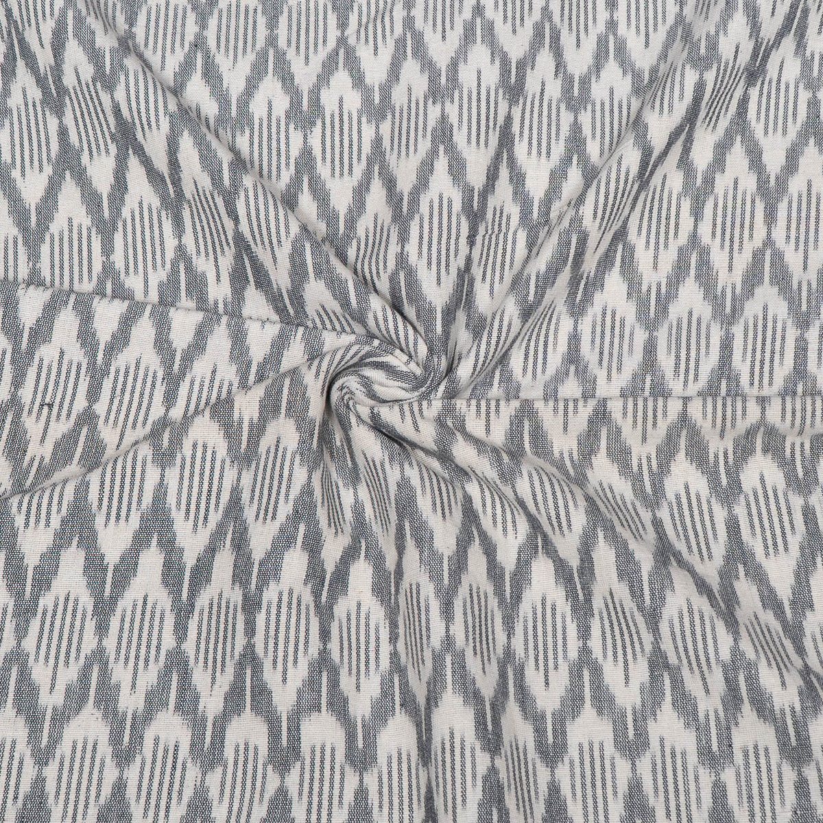 Grey & White Cotton Handloom Ikat Fabric - 54" (137 cm)