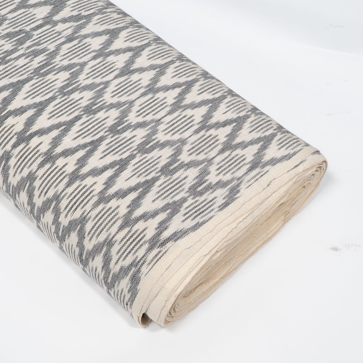 Grey & White Cotton Handloom Ikat Fabric - 54" (137 cm)