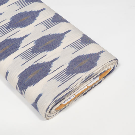 Blue & White Cotton Handloom Ikat Fabric - 44" (112 cm)
