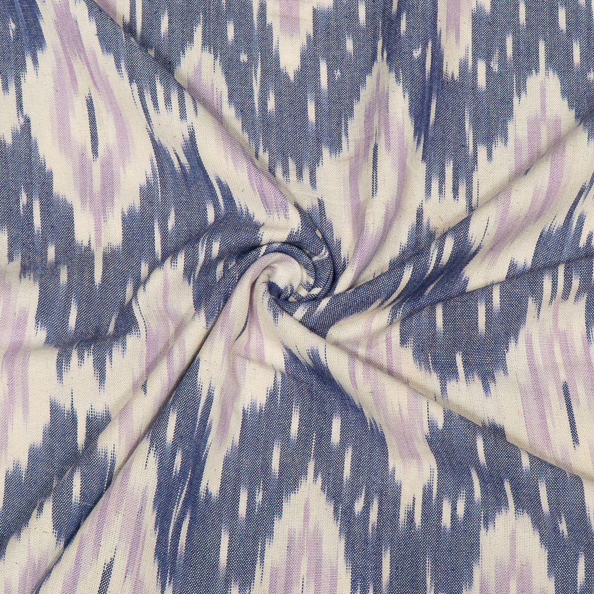 Blue, Purple & White Cotton Handloom Ikat Fabric - 44" (112 cm)