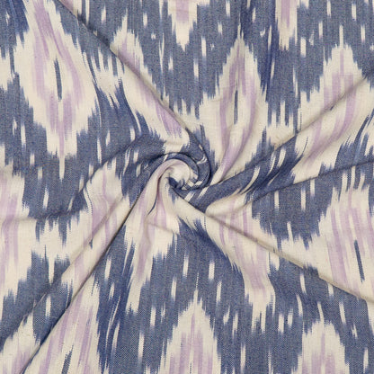 Blue, Purple & White Cotton Handloom Ikat Fabric - 44" (112 cm)