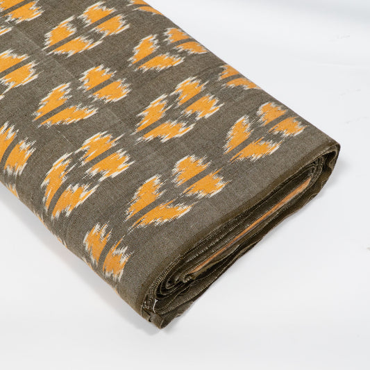 Green, Yellow & White Cotton Handloom Ikat Fabric - 44" (112 cm)