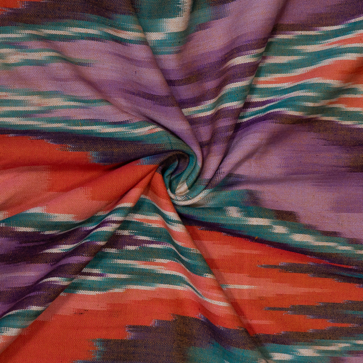 Red, Purple, Green & White Cotton Handloom Ikat Fabric - 54" (137 cm)