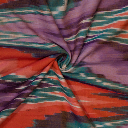Red, Purple, Green & White Cotton Handloom Ikat Fabric - 54" (137 cm)