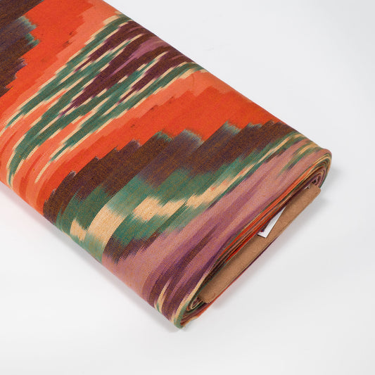 Red, Purple, Green & White Cotton Handloom Ikat Fabric - 54" (137 cm)