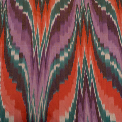Red, Purple, Green & White Cotton Handloom Ikat Fabric - 54" (137 cm)