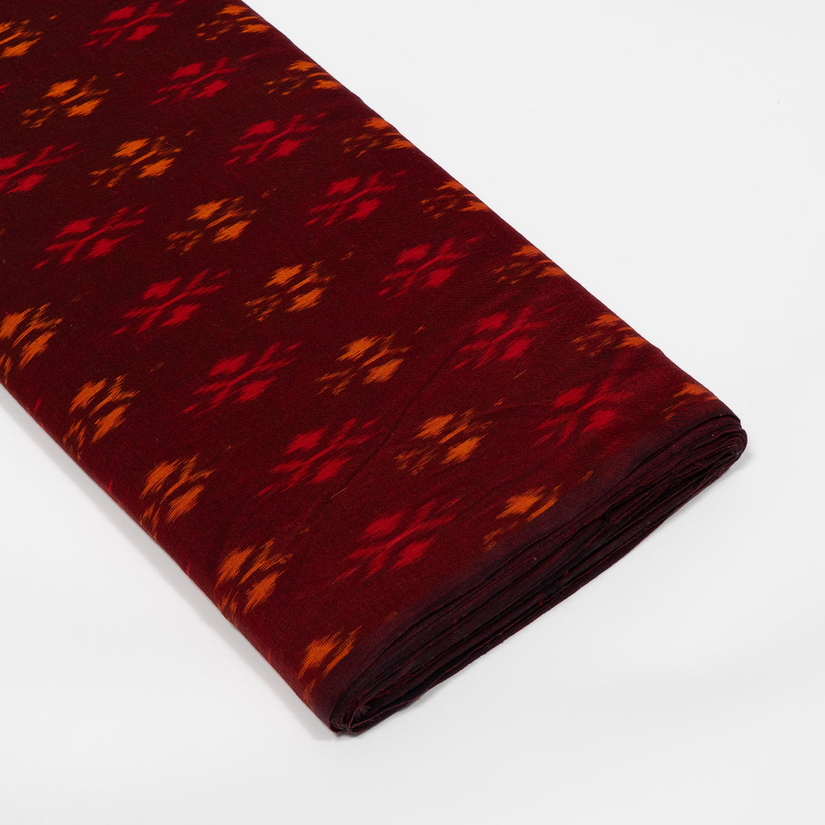 Maroon & Mustard Cotton Handloom Ikat Fabric - 44" (112 cm)