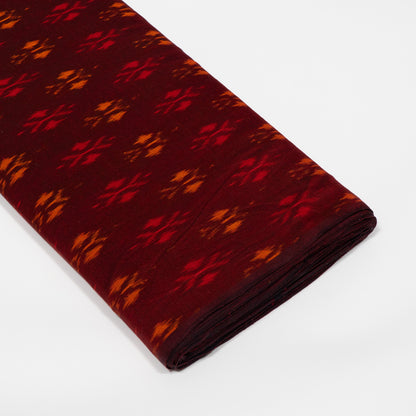 Maroon & Mustard Cotton Handloom Ikat Fabric - 44" (112 cm)