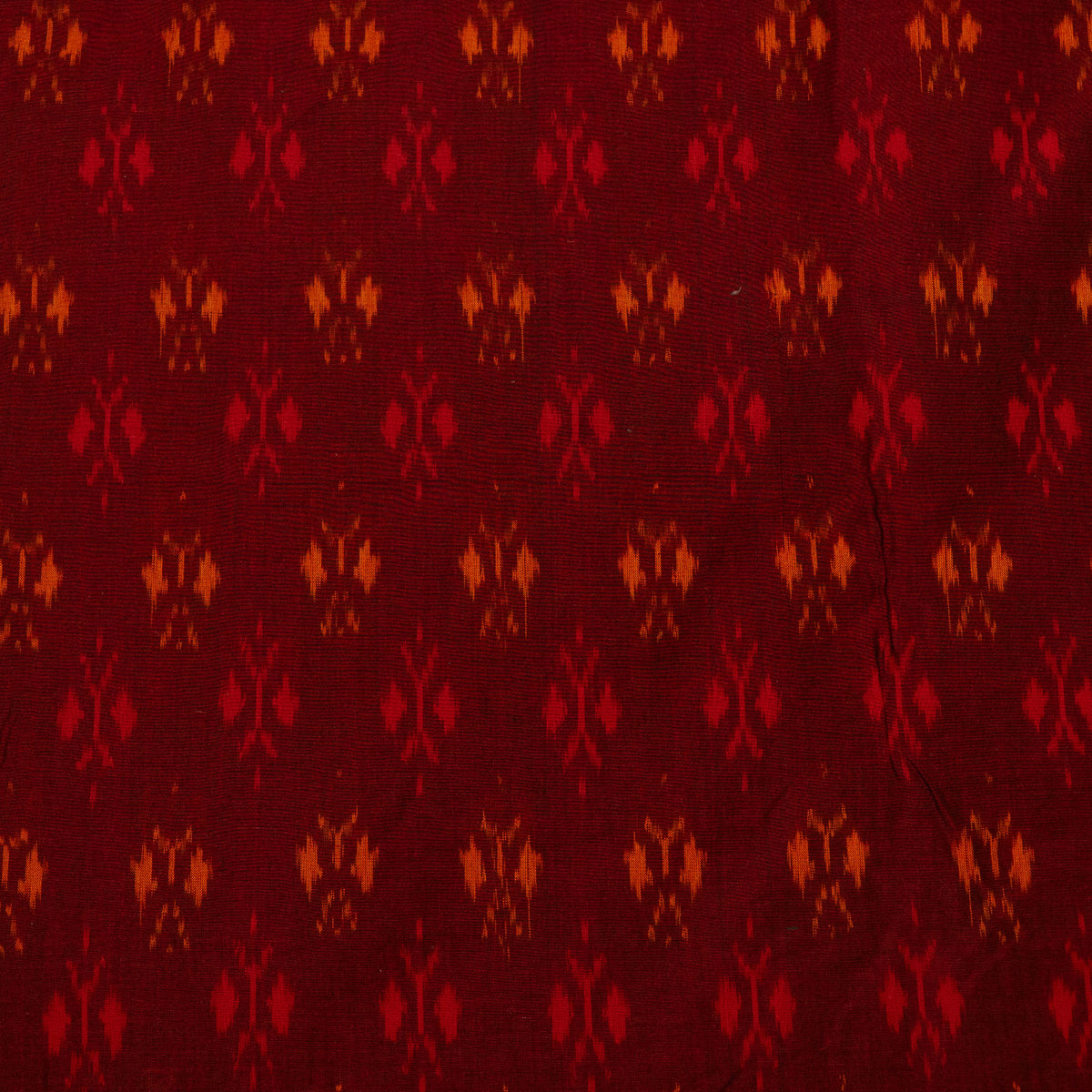 Maroon & Mustard Cotton Handloom Ikat Fabric - 44" (112 cm)