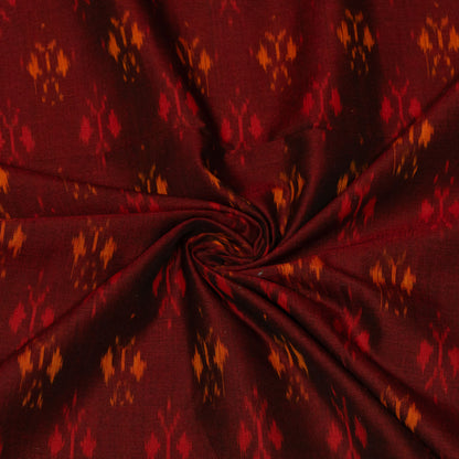 Maroon & Mustard Cotton Handloom Ikat Fabric - 44" (112 cm)