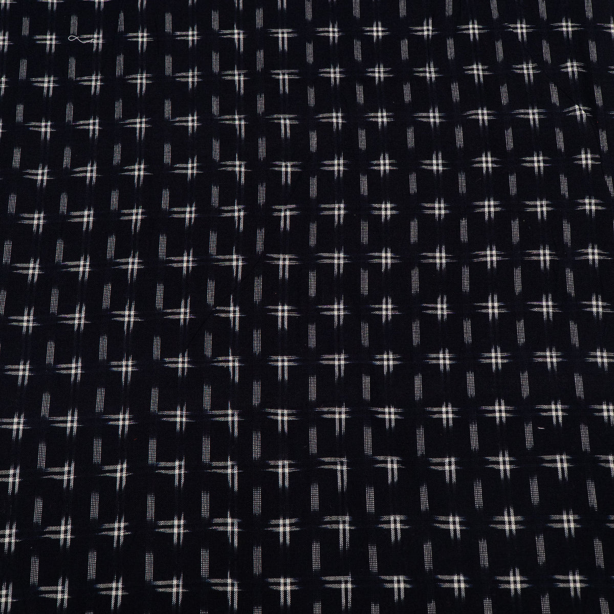 Dark Navy Blue & White Handwoven Cotton Double Ikat Fabric for Dresses | Width : 44"