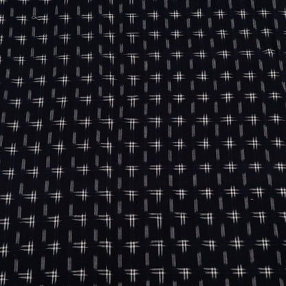 Dark Navy Blue & White Handwoven Cotton Double Ikat Fabric for Dresses | Width : 44"