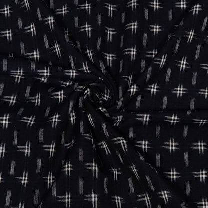 Dark Navy Blue & White Handwoven Cotton Double Ikat Fabric for Dresses | Width : 44"