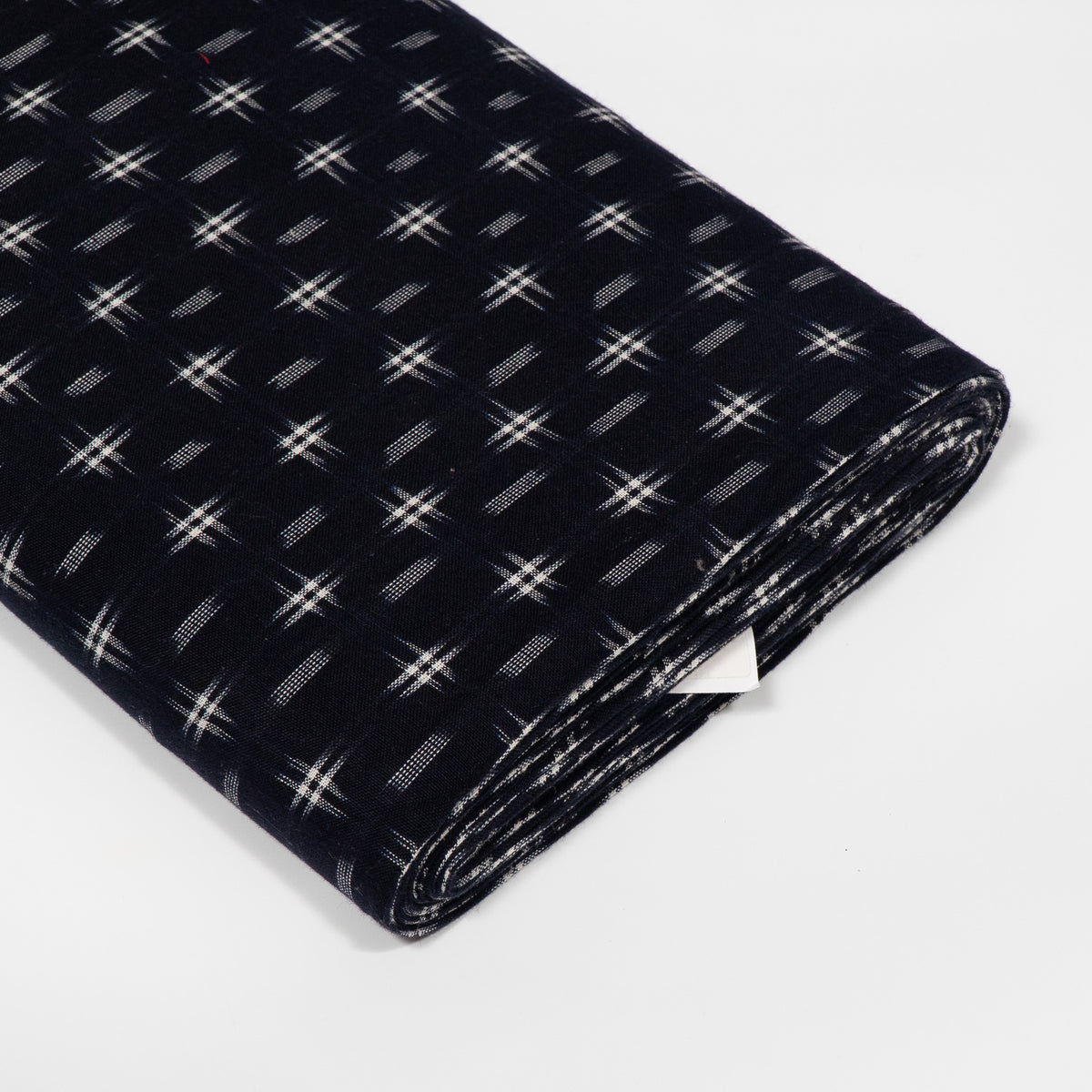 Dark Navy Blue & White Handwoven Cotton Double Ikat Fabric for Dresses | Width : 44"