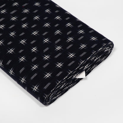 Dark Navy Blue & White Handwoven Cotton Double Ikat Fabric for Dresses | Width : 44"