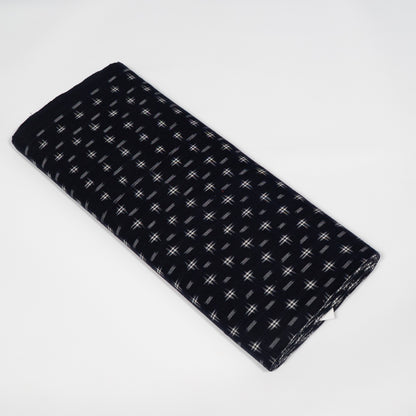 Dark Navy Blue & White Handwoven Cotton Double Ikat Fabric for Dresses | Width : 44"