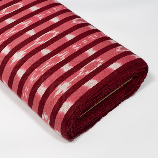 Pink, Maroon & White Cotton Handloom Ikat Fabric - 54" (137 cm)