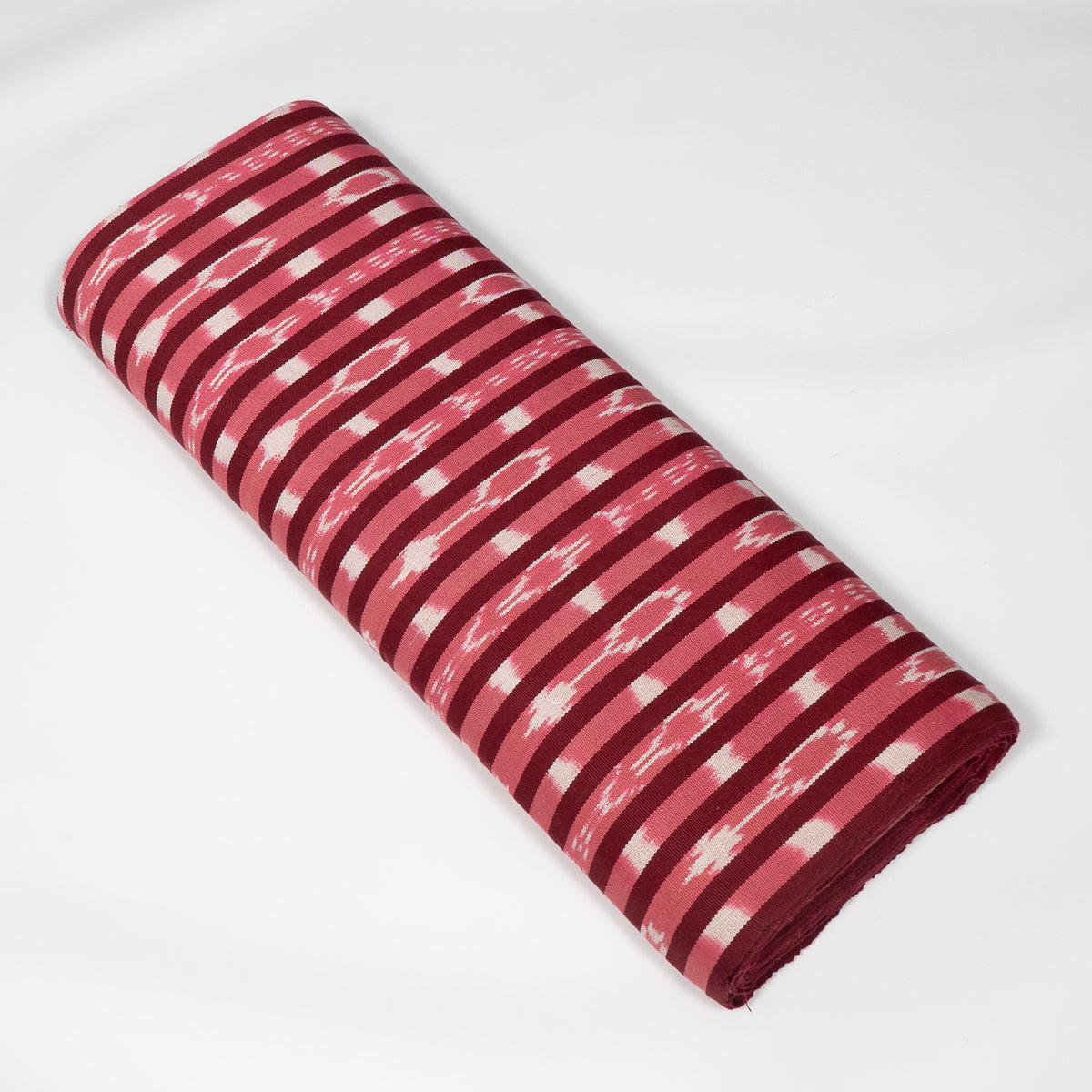 Pink, Maroon & White Cotton Handloom Ikat Fabric - 54" (137 cm)