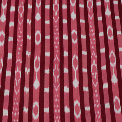 Pink, Maroon & White Cotton Handloom Ikat Fabric - 54" (137 cm)