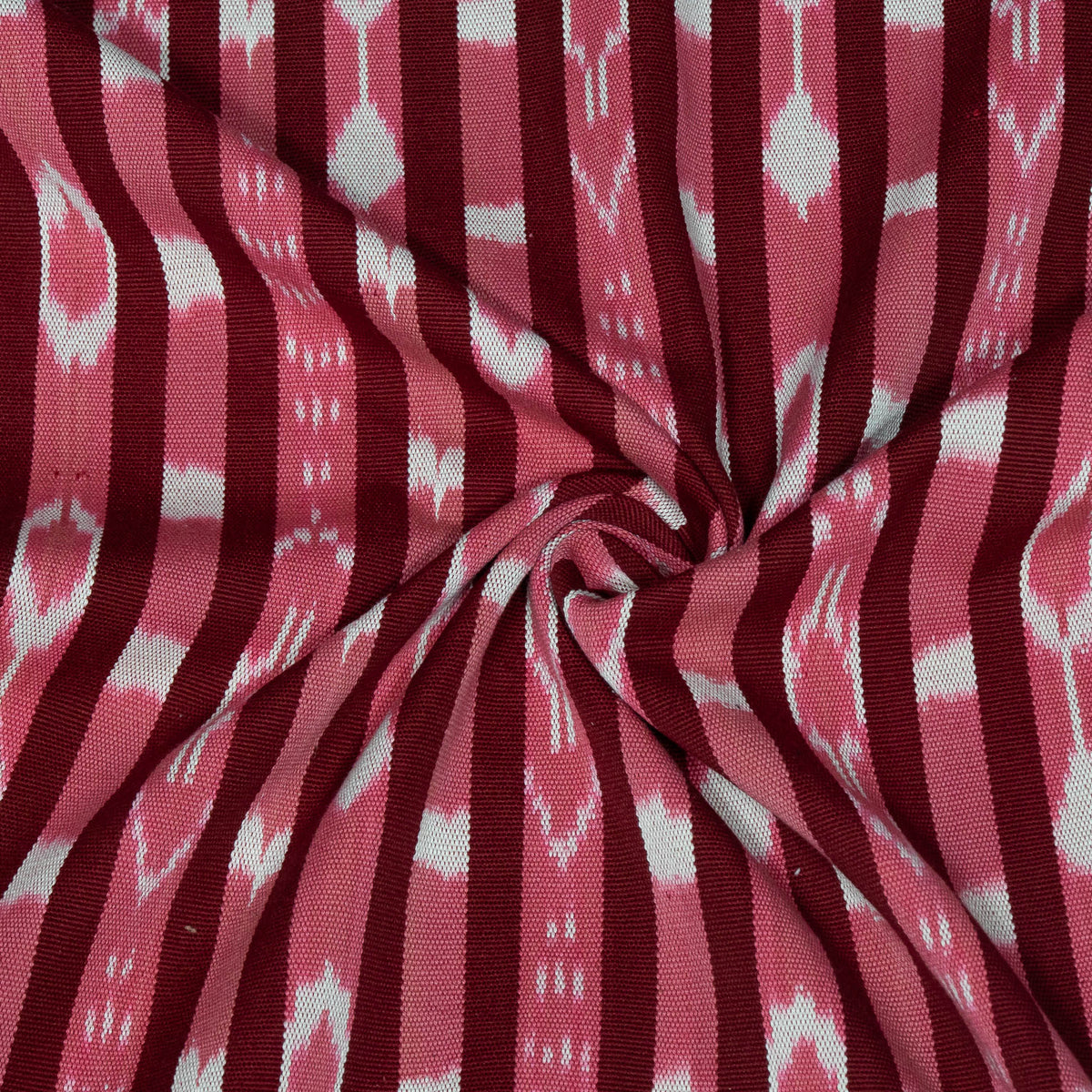 Pink, Maroon & White Cotton Handloom Ikat Fabric - 54" (137 cm)