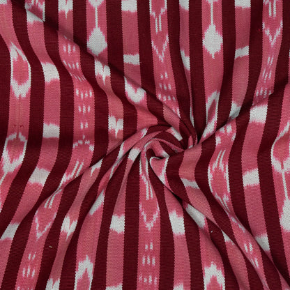 Pink, Maroon & White Cotton Handloom Ikat Fabric - 54" (137 cm)