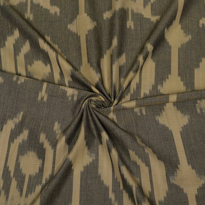 Green & Beige Floral Cotton Handloom Ikat Fabric - 44" (112 cm)