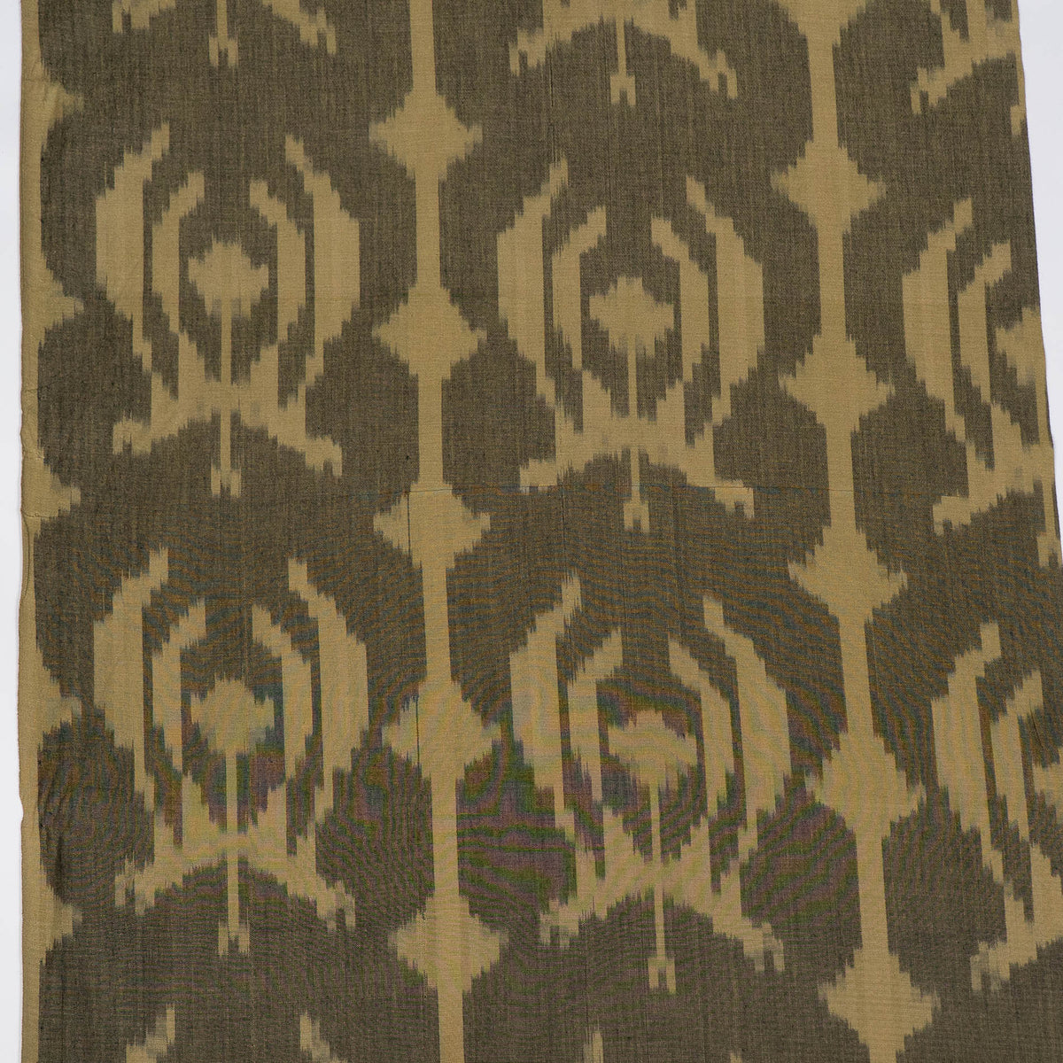 Green & Beige Floral Cotton Handloom Ikat Fabric - 44" (112 cm)