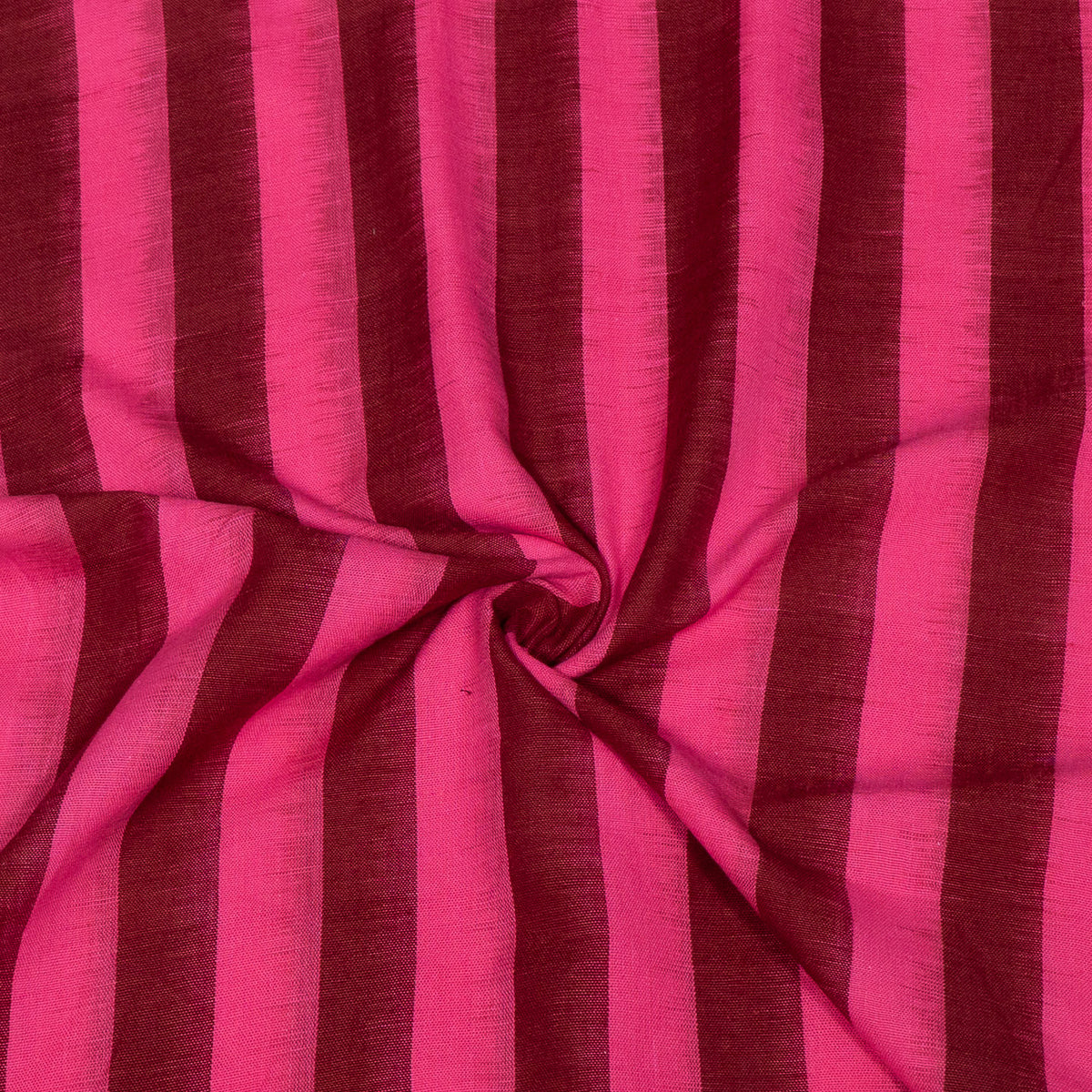 Pink & Maroon Stripe Cotton Handwoven Double Ikat Fabric - 44" (112 cm)