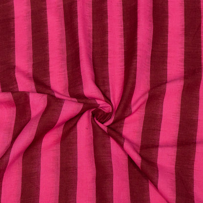 Pink & Maroon Stripe Cotton Handwoven Double Ikat Fabric - 44" (112 cm)