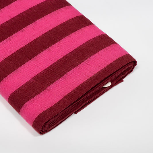Pink & Maroon Stripe Cotton Handwoven Double Ikat Fabric - 44" (112 cm)