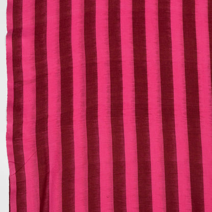 Pink & Maroon Stripe Cotton Handwoven Double Ikat Fabric - 44" (112 cm)