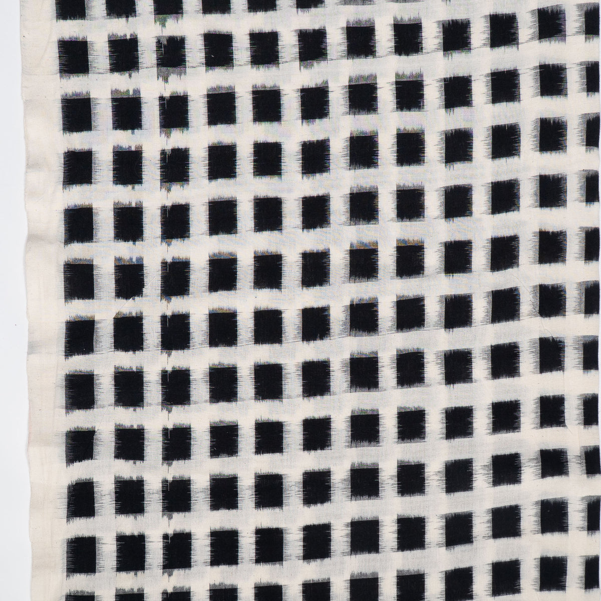 White & Black Check Cotton Handwoven Double Ikat Fabric - 44" (112 cm)
