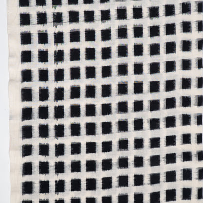 White & Black Check Cotton Handwoven Double Ikat Fabric - 44" (112 cm)