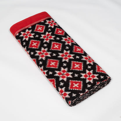 Red, Black & White Telia Rumal Cotton Handwoven Double Ikat Fabric - 44" (112 cm)