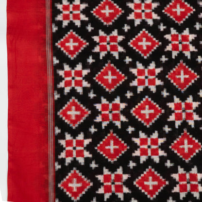 Red, Black & White Telia Rumal Cotton Handwoven Double Ikat Fabric - 44" (112 cm)