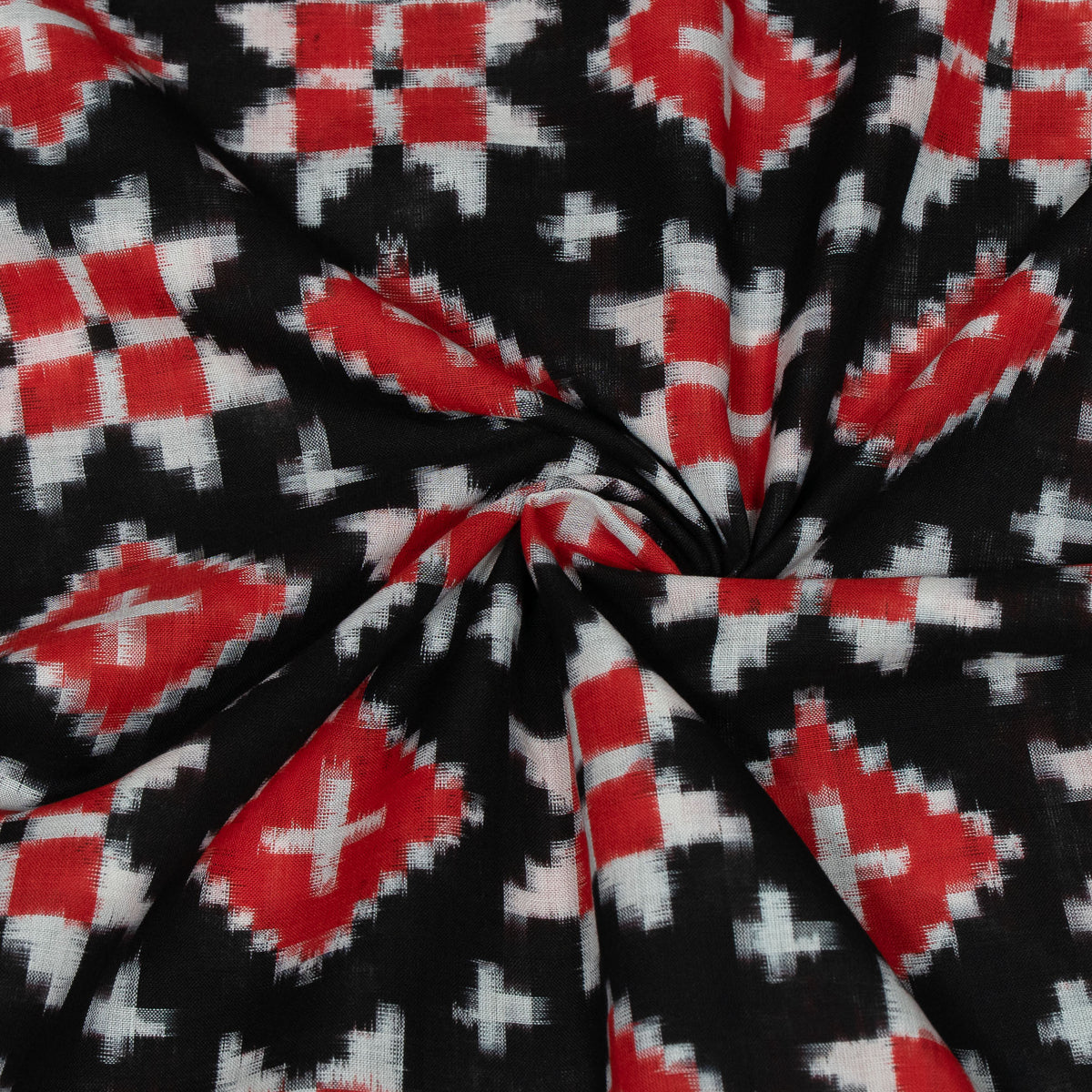 Red, Black & White Telia Rumal Cotton Handwoven Double Ikat Fabric - 44" (112 cm)