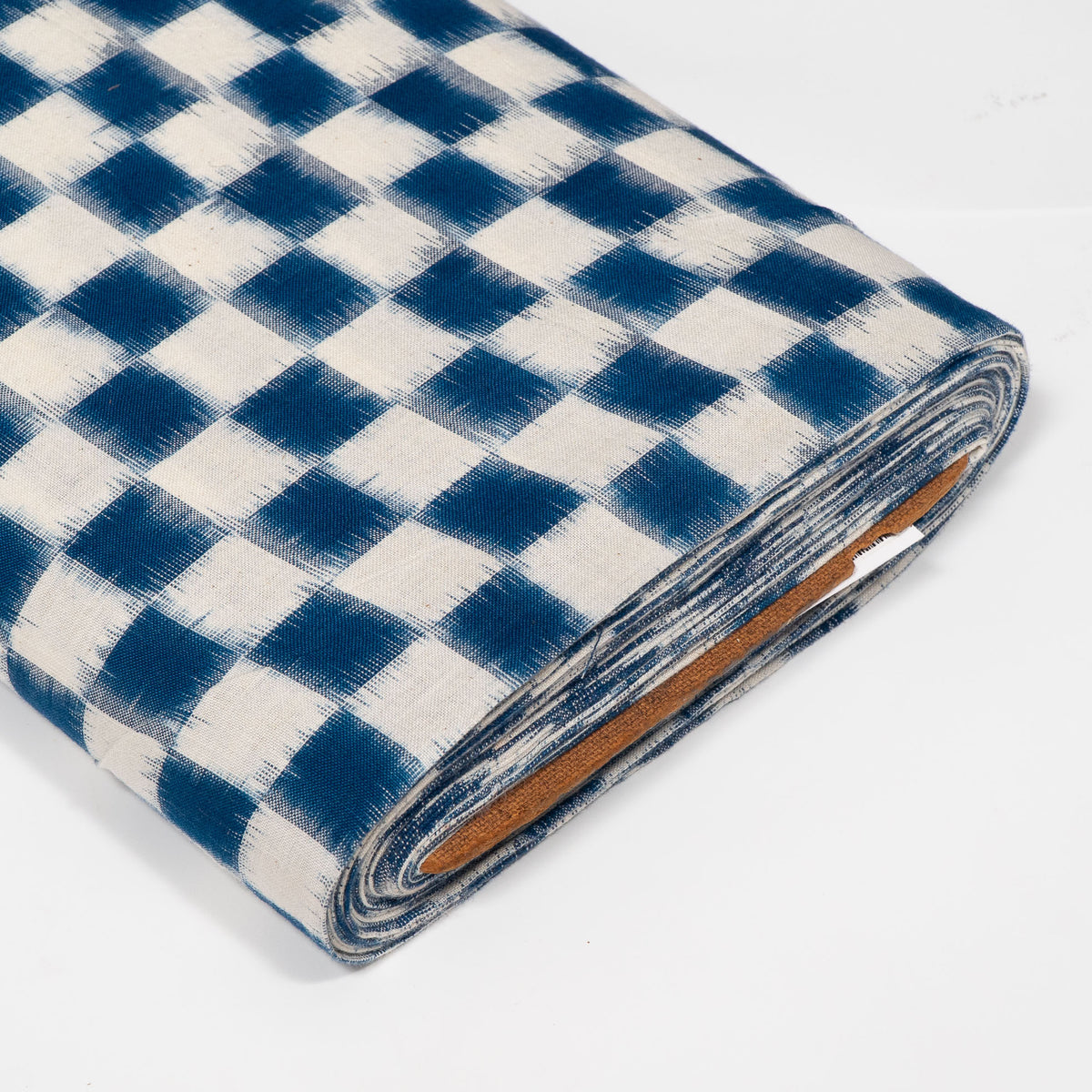 Blue & White Check Cotton Handwoven Double Ikat Fabric - 44" (112 cm)