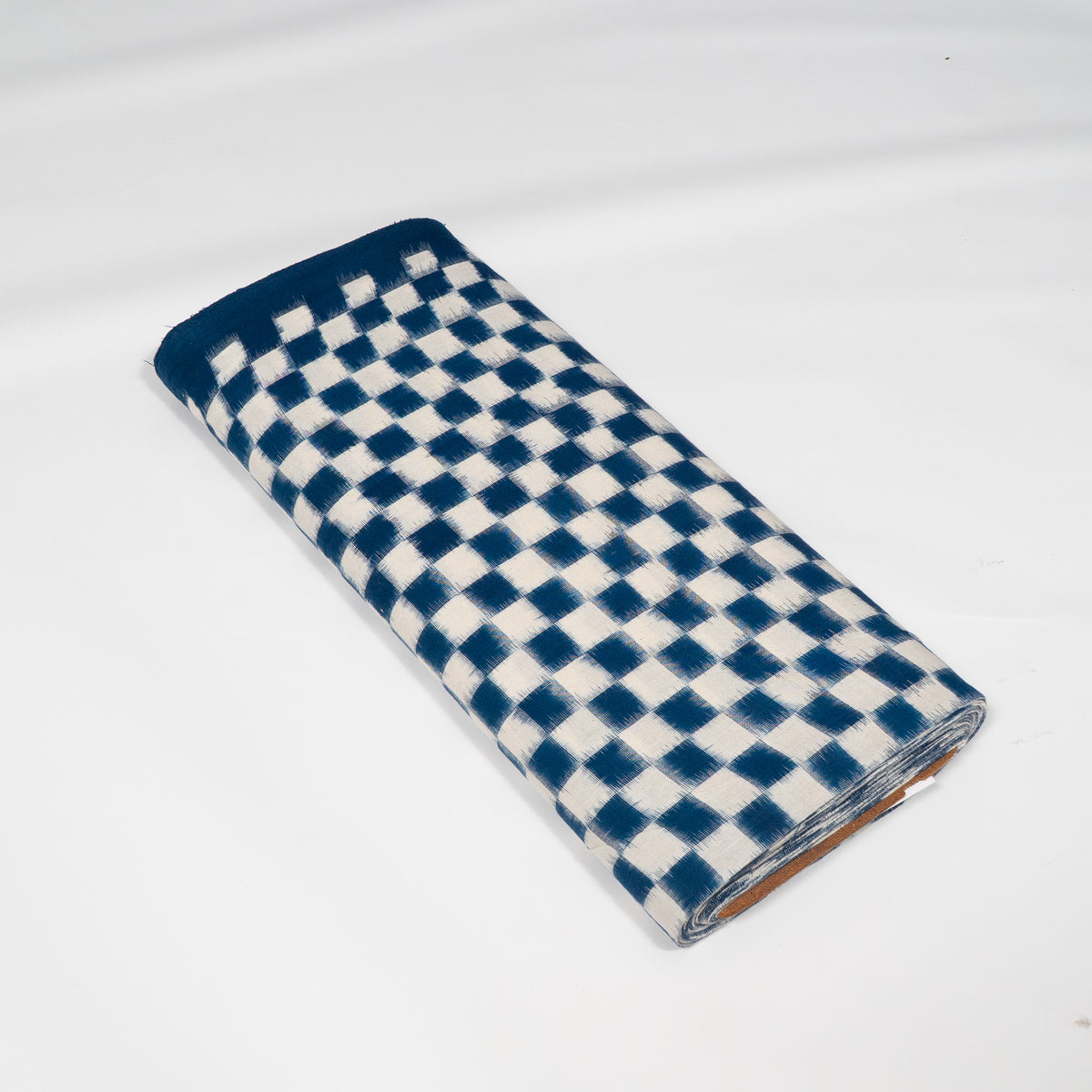 Blue & White Check Cotton Handwoven Double Ikat Fabric - 44" (112 cm)