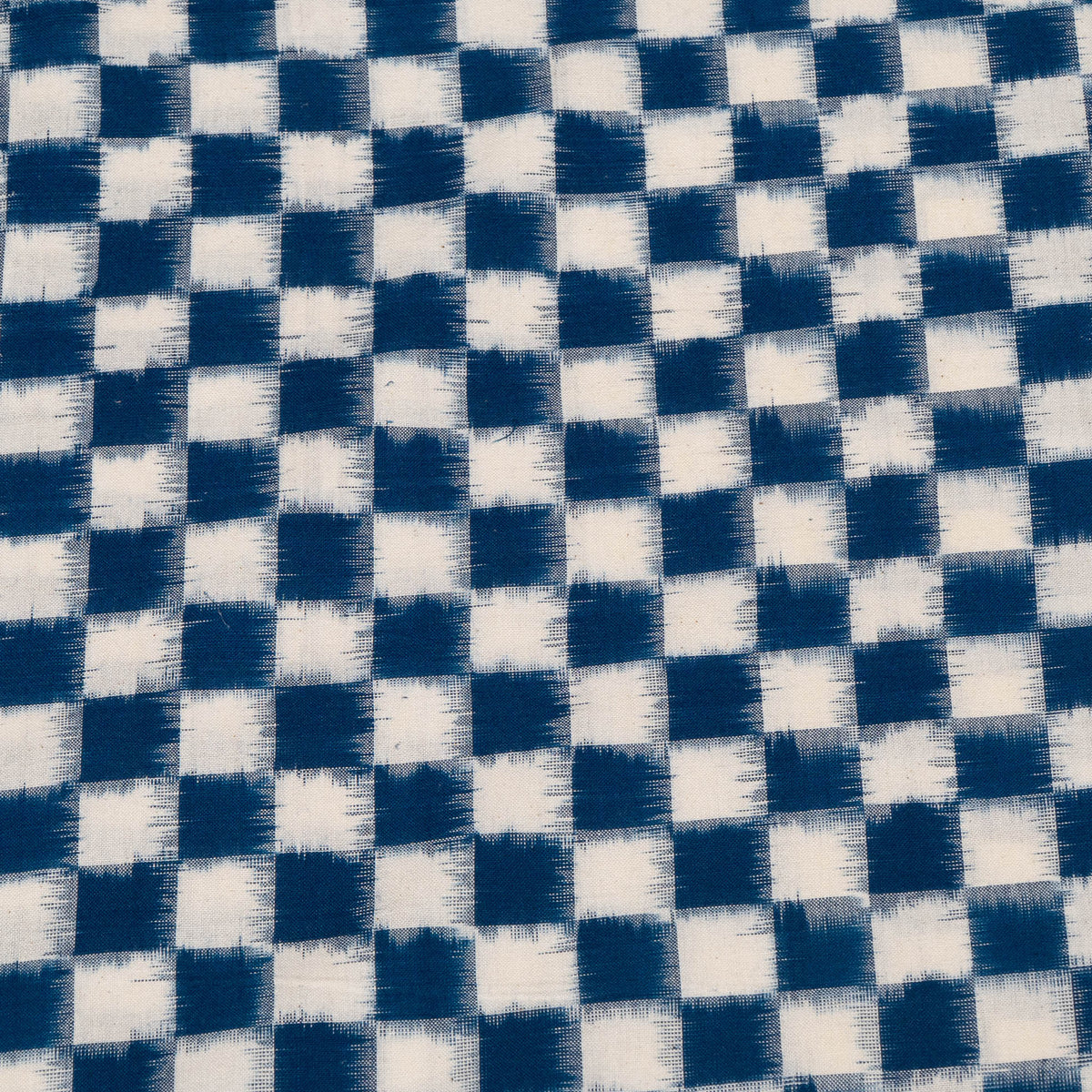 Blue & White Check Cotton Handwoven Double Ikat Fabric - 44" (112 cm)